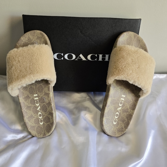 Coach Ulla Sherling Slides Casual Slip On Ivory Ladies sz 10 - Picture 9 of 13